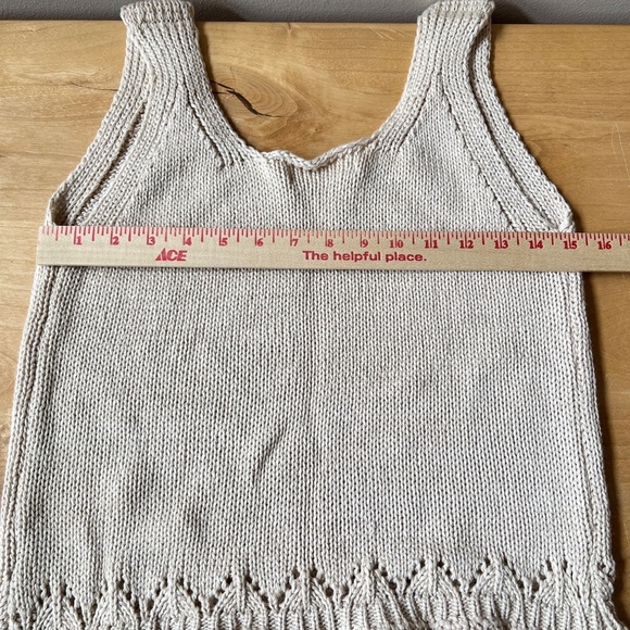 GRADE & GATHER CROCHET KNIT SLEEVELESS SWEATER TANK M BEIGE NEUTRAL CHIC BOHO - Picture 8 of 13